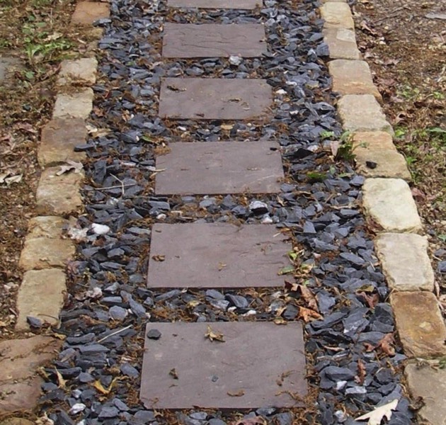 Repurposed stone mixed stone path